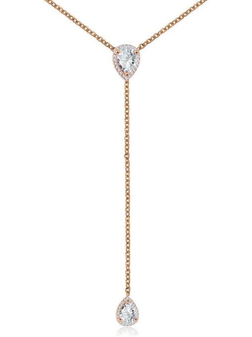 Elegant CZ Pear Drop Lariat Necklace 16" with 2.75" Adjustable Y Drop - 3 Colors